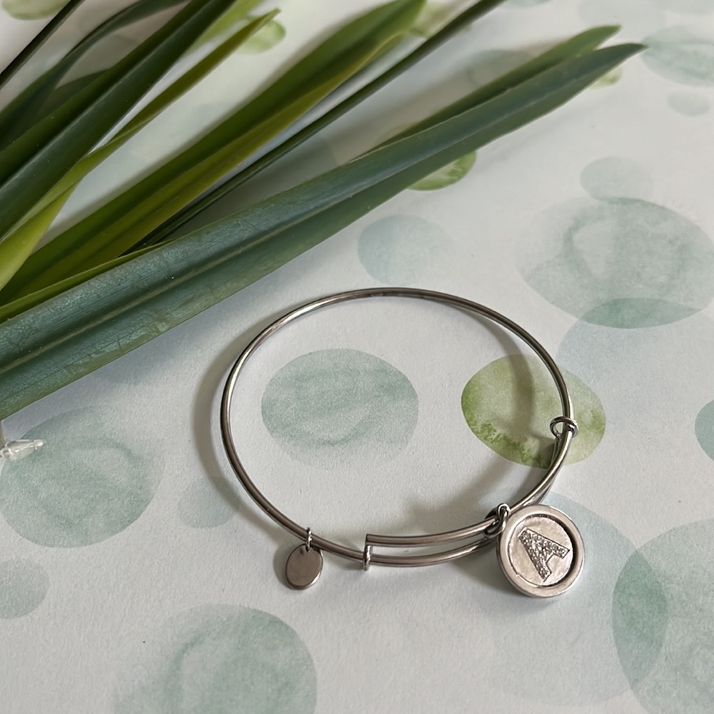 Silver Color Bangle Bracelet With “A” Initial Rou… - image 6